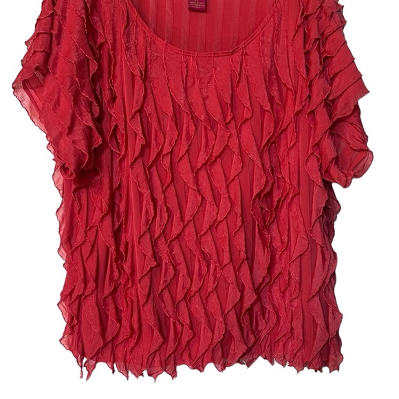 Pink Ruffle Short Puff Sleeve Blouse Shirt Women’s - Picture 3 of 12